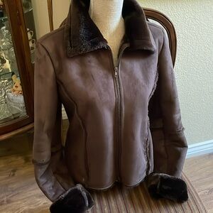Pristine USA faux fur lined Suede Sherpa brown jacket size L